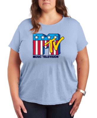 Plus Size MTV USA Flag Logo Graphic Crewneck T-Shirt