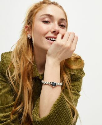 Gray Faceted Crystals Elastic Bracelet