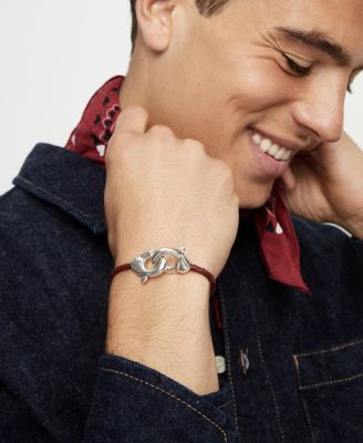 Red Leather Interlocked Carabiner Rigid Bracelet