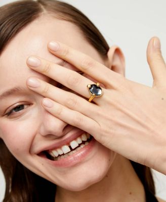 Gray Faceted Crystal Ring