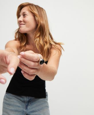 ring in sterling silver plated metal alloy with black Murano