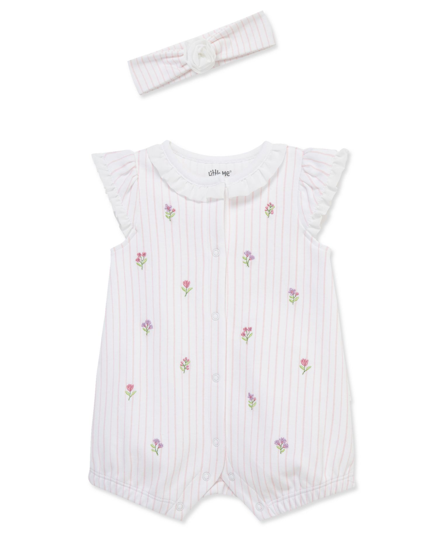 Baby Girls' Knit Floral Romper & Headband, 2-Piece Set