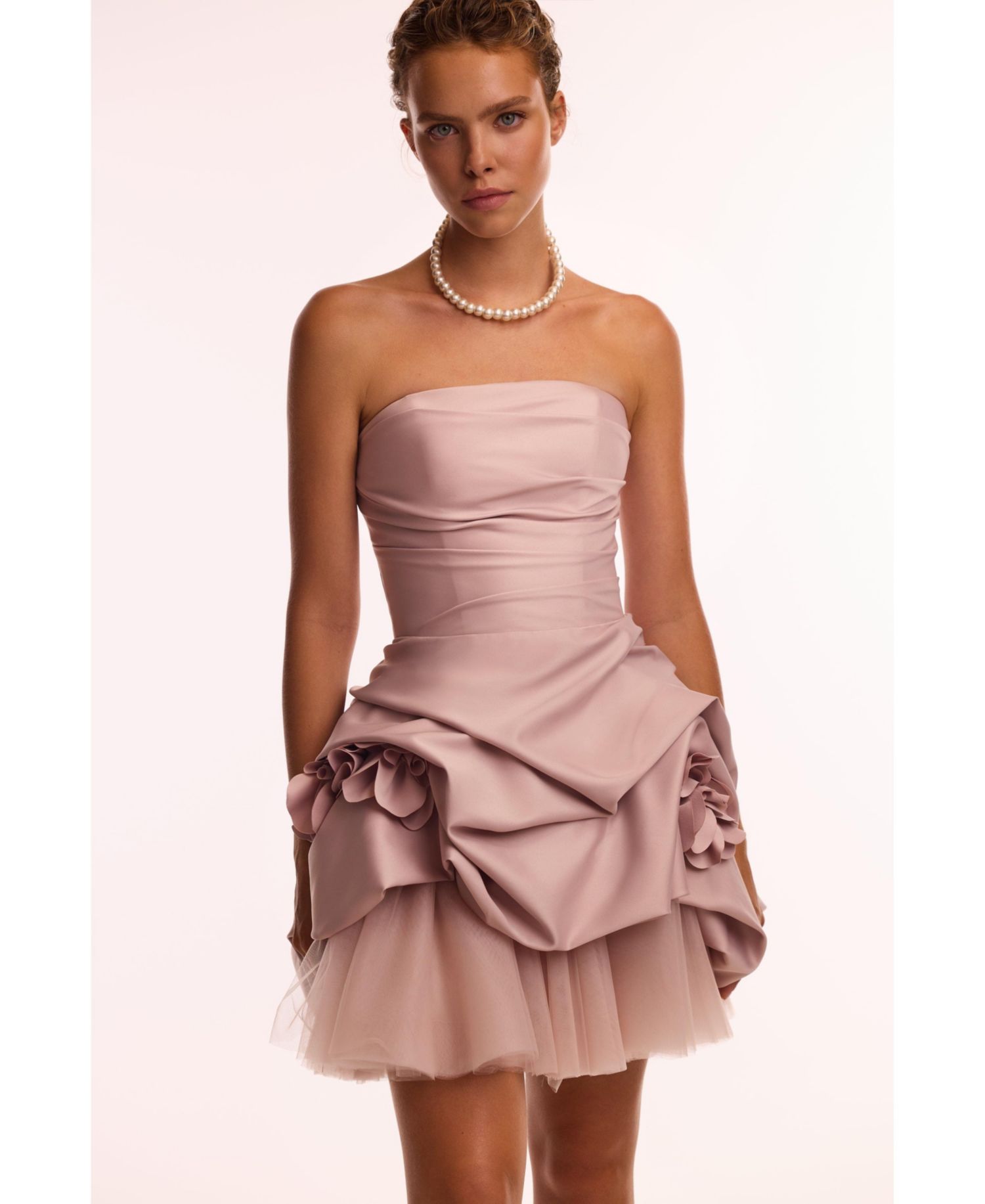 Womens Rosette mini dress in misty rose