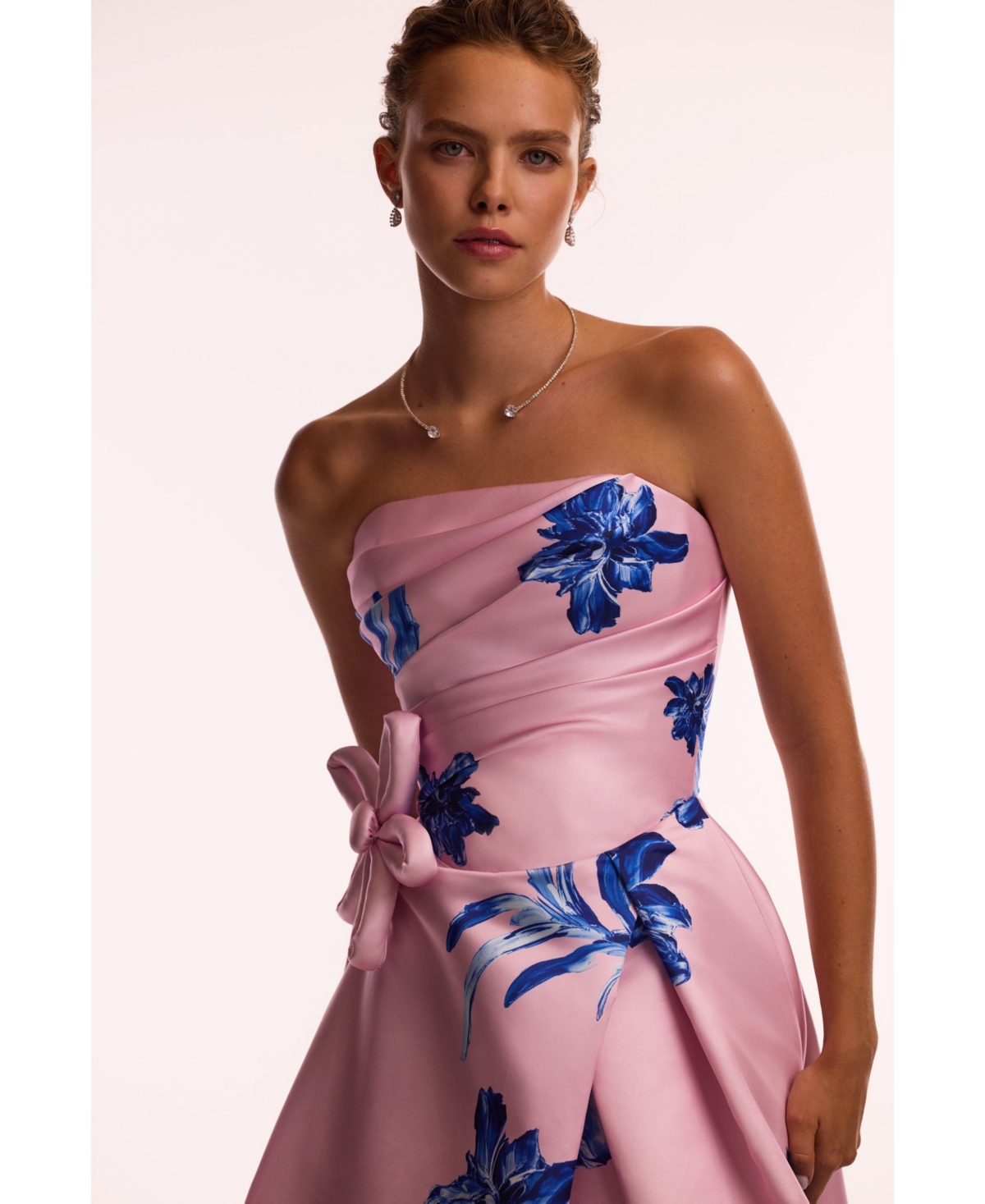 Milla Women's Dainty pink A-line maxi dress with blue-flowered pattern