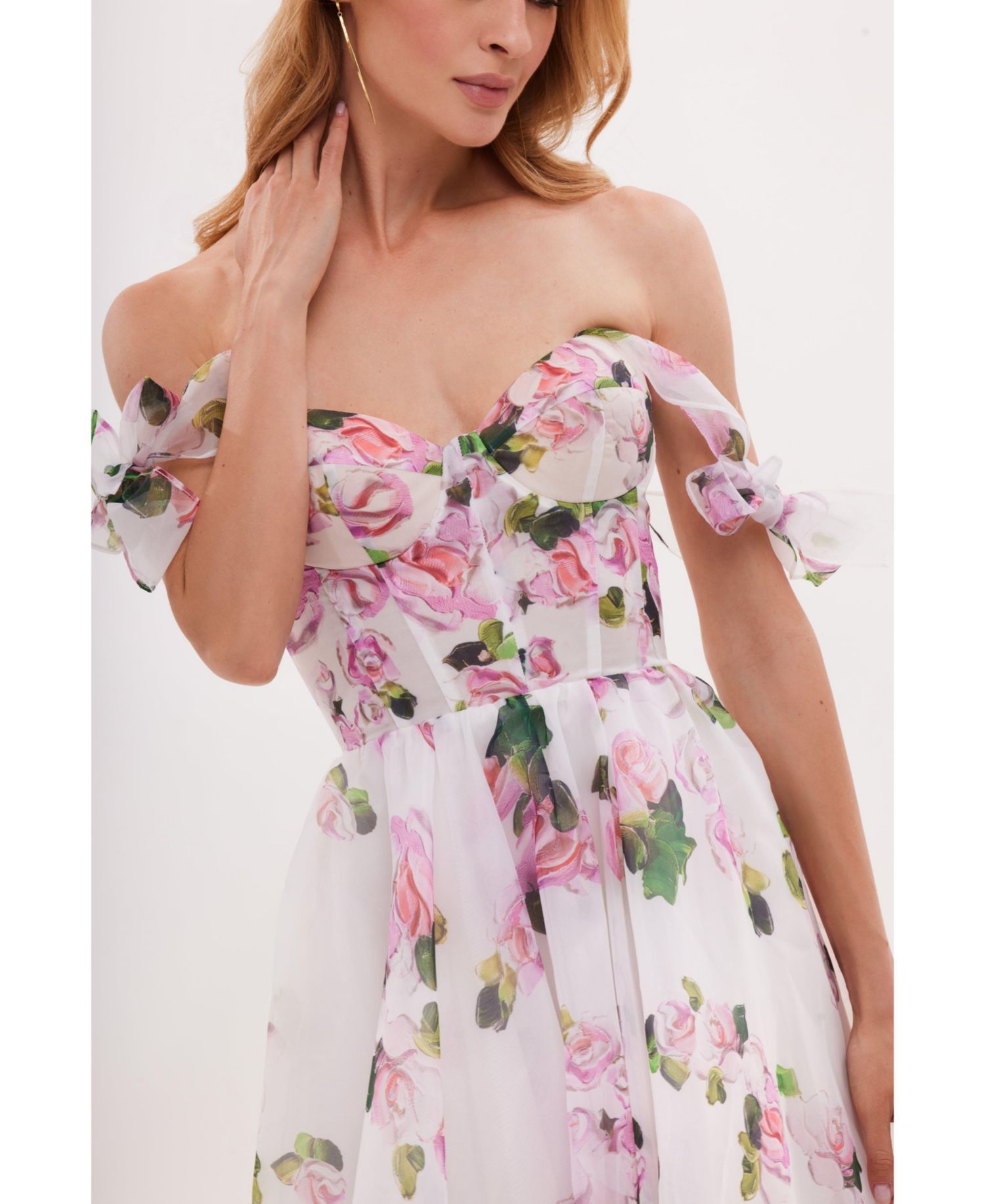 Womens Tender Floral Midi Tie-Strap Dress