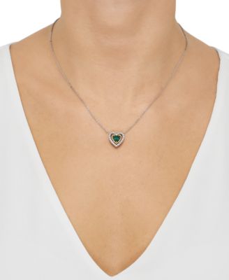 3-Piece Lab Grown Emerald (1-1/2 ct. t.w.) and White Topaz (5/8 ct. t.w.) Heart Pendant Necklace and Stud Earrings Set in 14k Sterling Silver