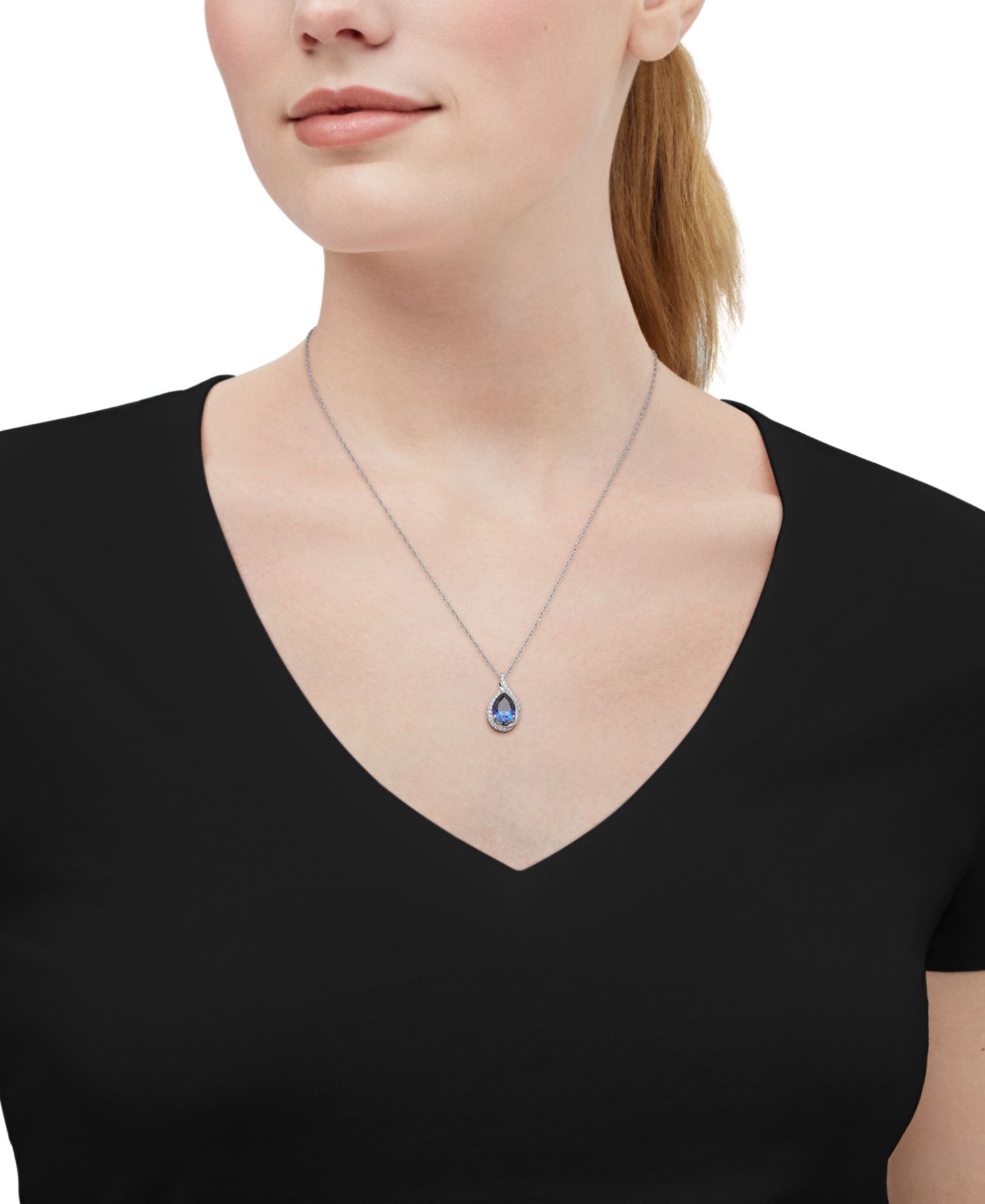 Lab Grown Sapphire (2-1/10 ct. t.w.) & Lab Grown White Sapphire (1/5 ct. t.w.) Pendant Necklace in Sterling Silver