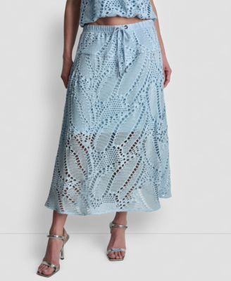Women's Crochet Leaf Pull-On Midi Skirt image