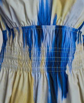 Women's Printed V-Neck Smocked Midi Dress