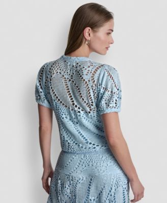 Women's Leaf Crochet Short-Sleeve Top