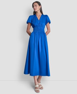 Women's Smocked V-Neck Midi Dress
