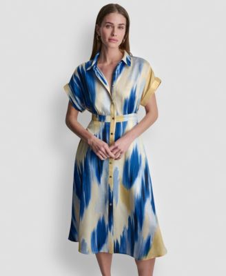 Women's Abstract Printed Midi Shirt Dress