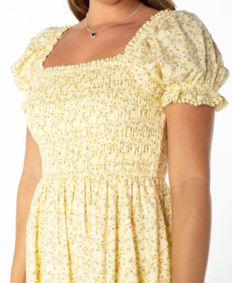 Juniors' Square-Neck Puff-Sleeve Midi Dress