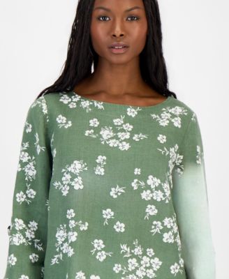 Petite 100% Linen Cuffed Top