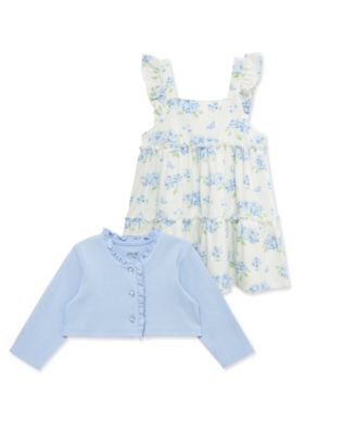 Baby Girls' Floral Print Dress, Cardigan and Diaper Cover, 3-Piece Set