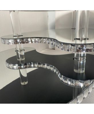 Mirrored Glass Crystal Oval Coffee Table with Acrylic Legs