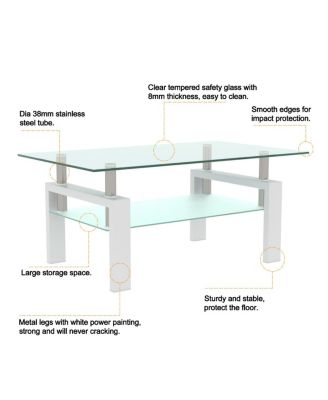  Rectangle Glass Coffee Table, Clear, Modern Side Center Table