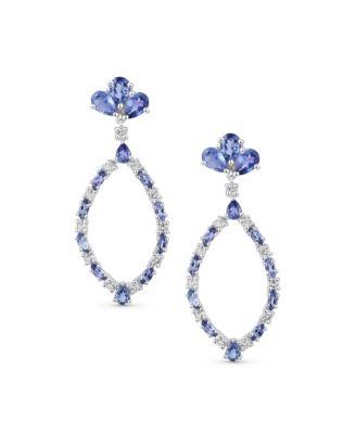 Open Teardrop Leaf Tanzanite Zircon Chandelier Earrings