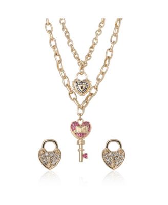 Key Charm Layered Necklace and Lock Earring Set