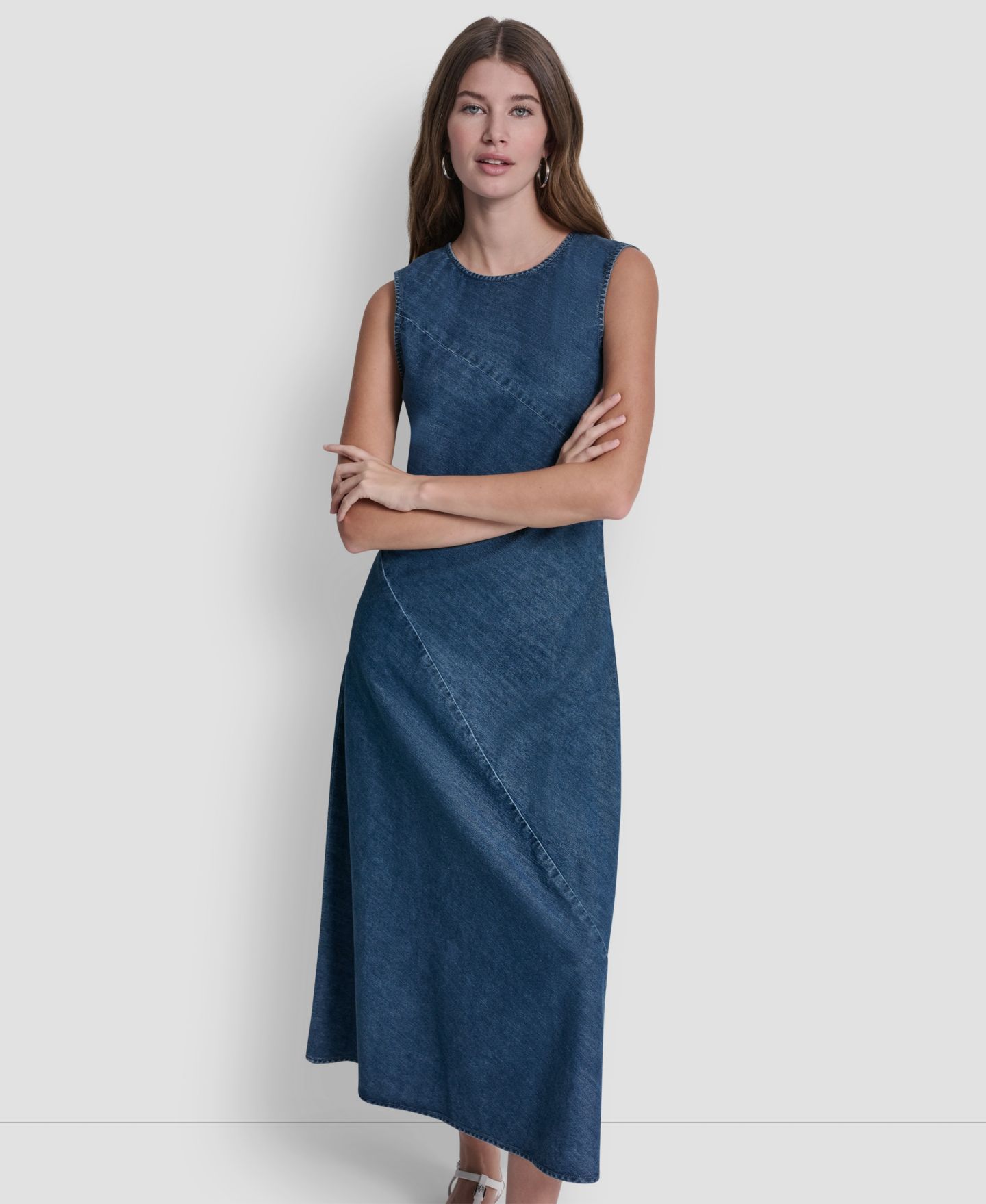Женское платье DKNY Jeans Petite Sleeveless Crewneck Bias Cut, цвет: Journey — фото 1