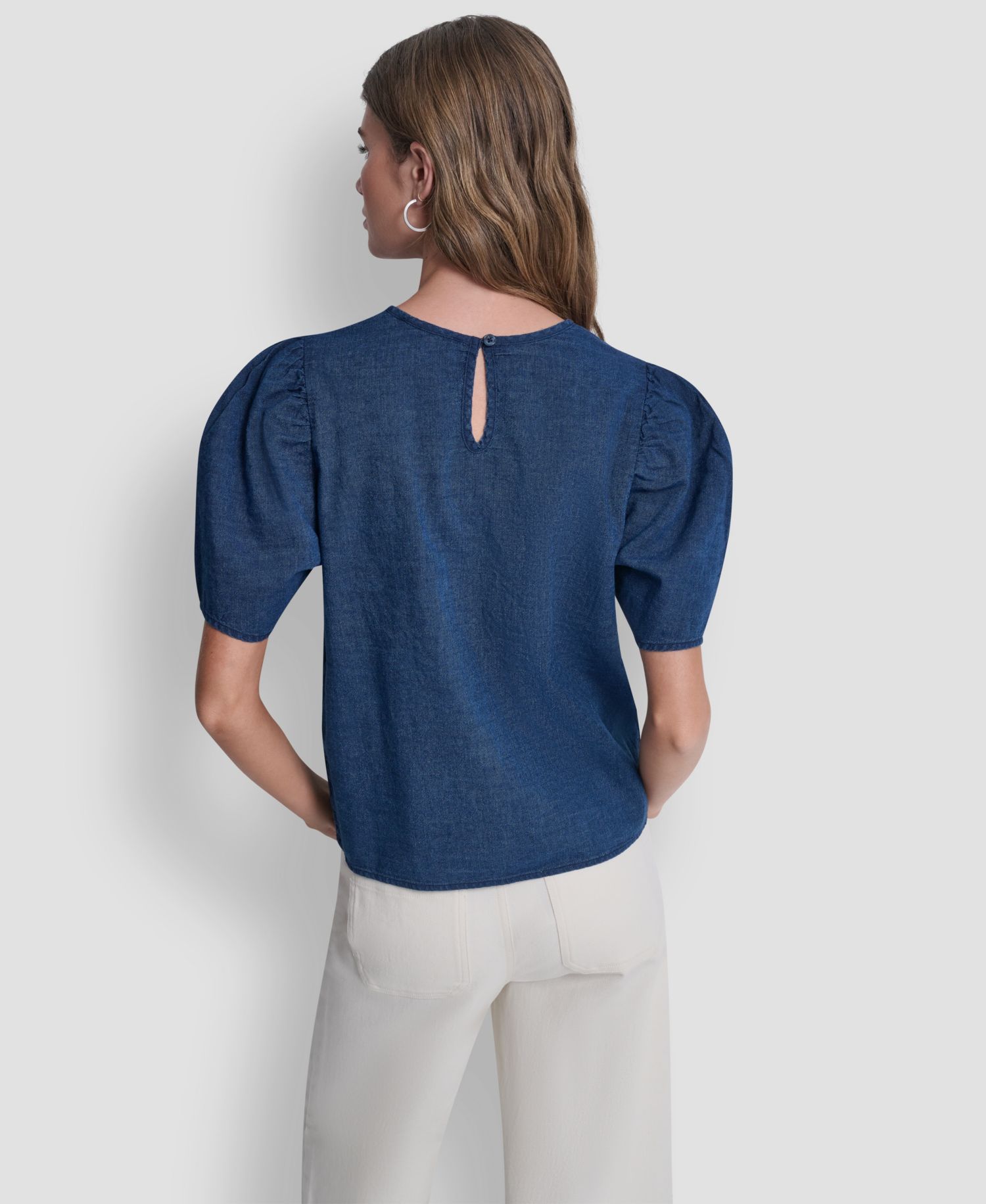 Petite Puff Short-Sleeve Crew Neck Ruched Shirt