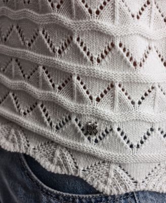 Petite Short-Sleeve V-Neck Polo Pointelle Sweater