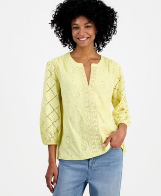 Petite Solid Knit Eyelet Top