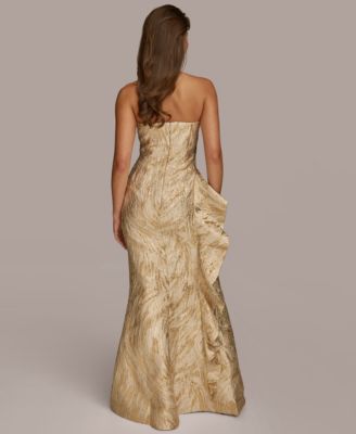 Women's Metallic Ruffled Strapless Gown