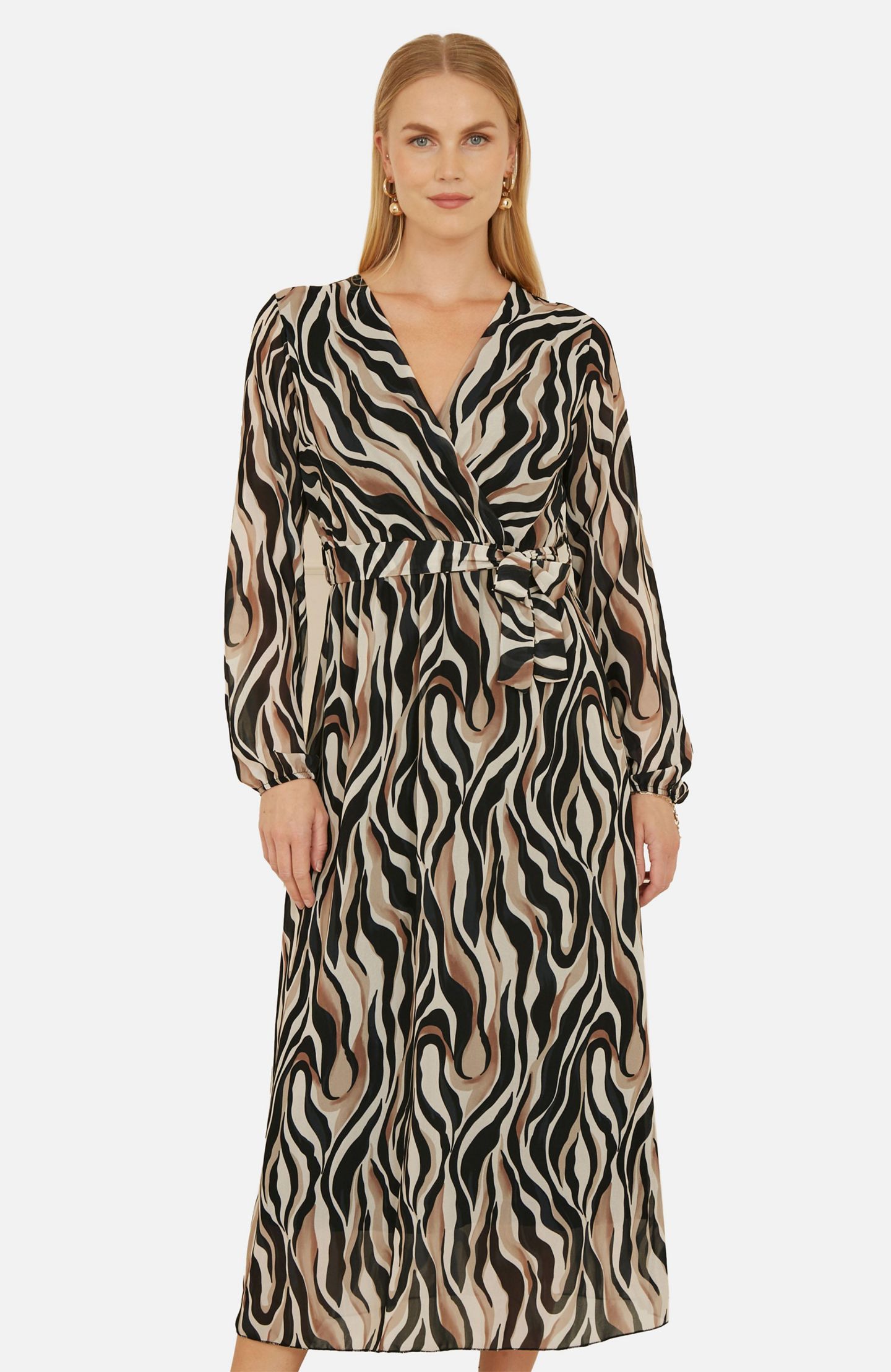 Женское платье Yumi Animal Swirl Midi Wrap, цвет: Чёрный — фото 3