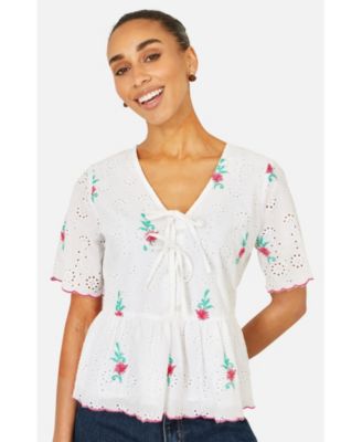 Women's Broderie Anglaise Embroidered Tie Top