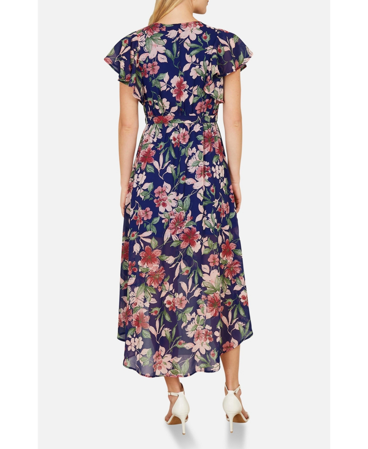 Yumi Women's Floral Wrap Midi Dress With Frill Hem