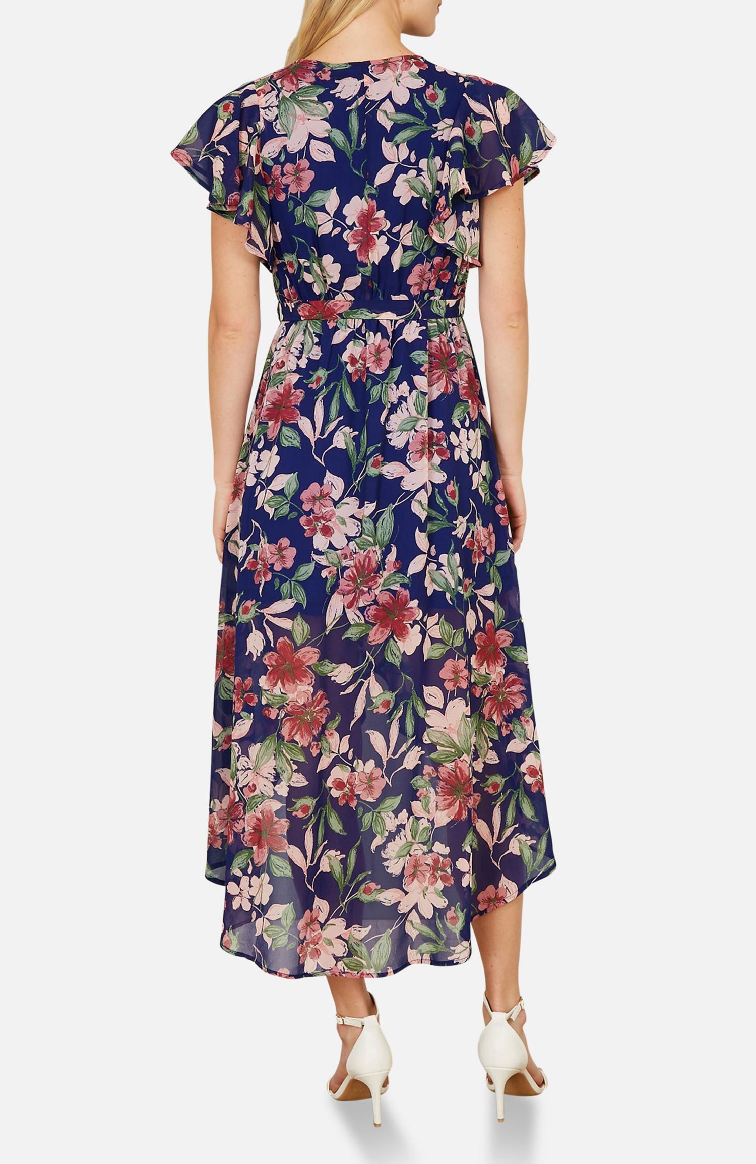 Women's Floral Wrap Midi Dress With Frill Hem