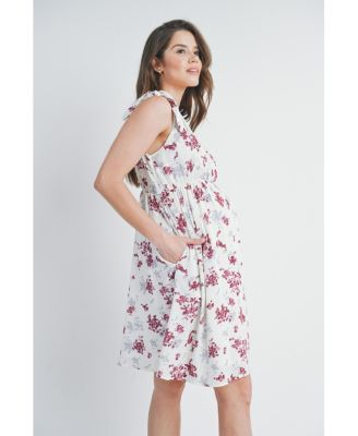 Maternity Nursing Floral Empire Waist Sleeveless Dress with Pockets