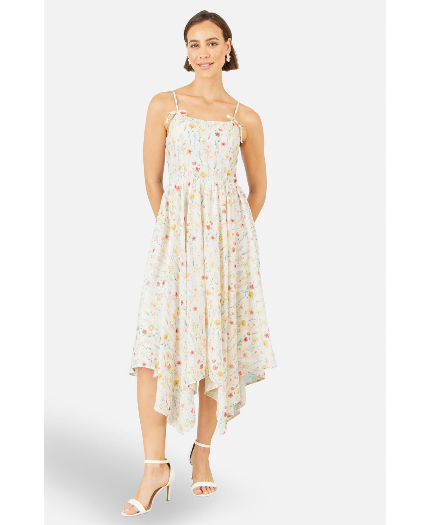 Women's Botanical Embroidery Midi Dress