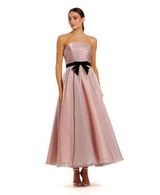 Women's Polka Dot Organza Strapless Dress With Bow