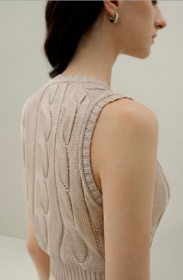 Women's Cable Knit Tussah Silk Cropped Top