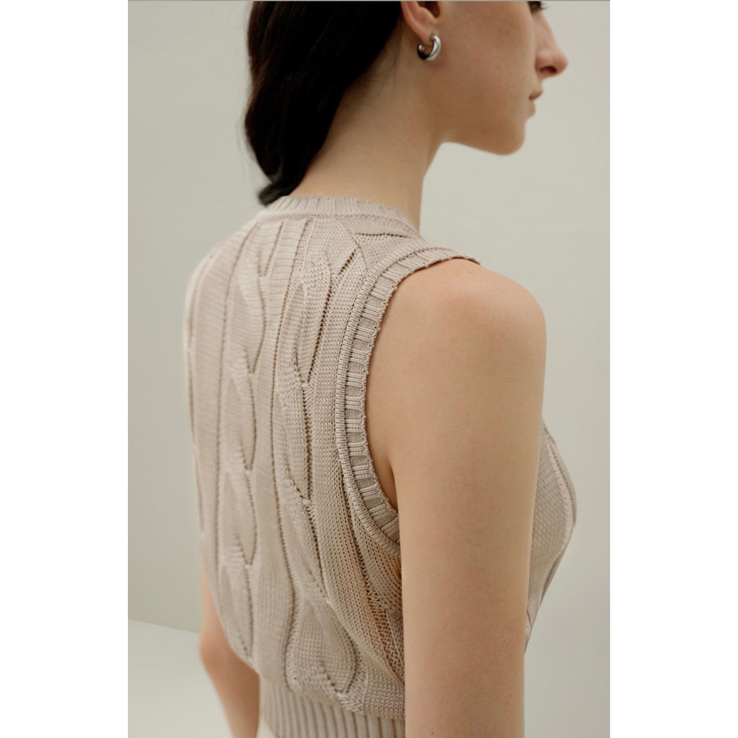 Women's Cable Knit Tussah Silk Cropped Top