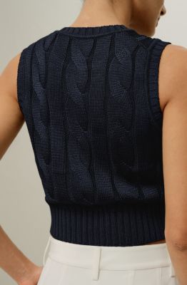 Women's Cable Knit Tussah Silk Cropped Top