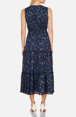 Women's Foil Print Ruched Waist Midi Dress