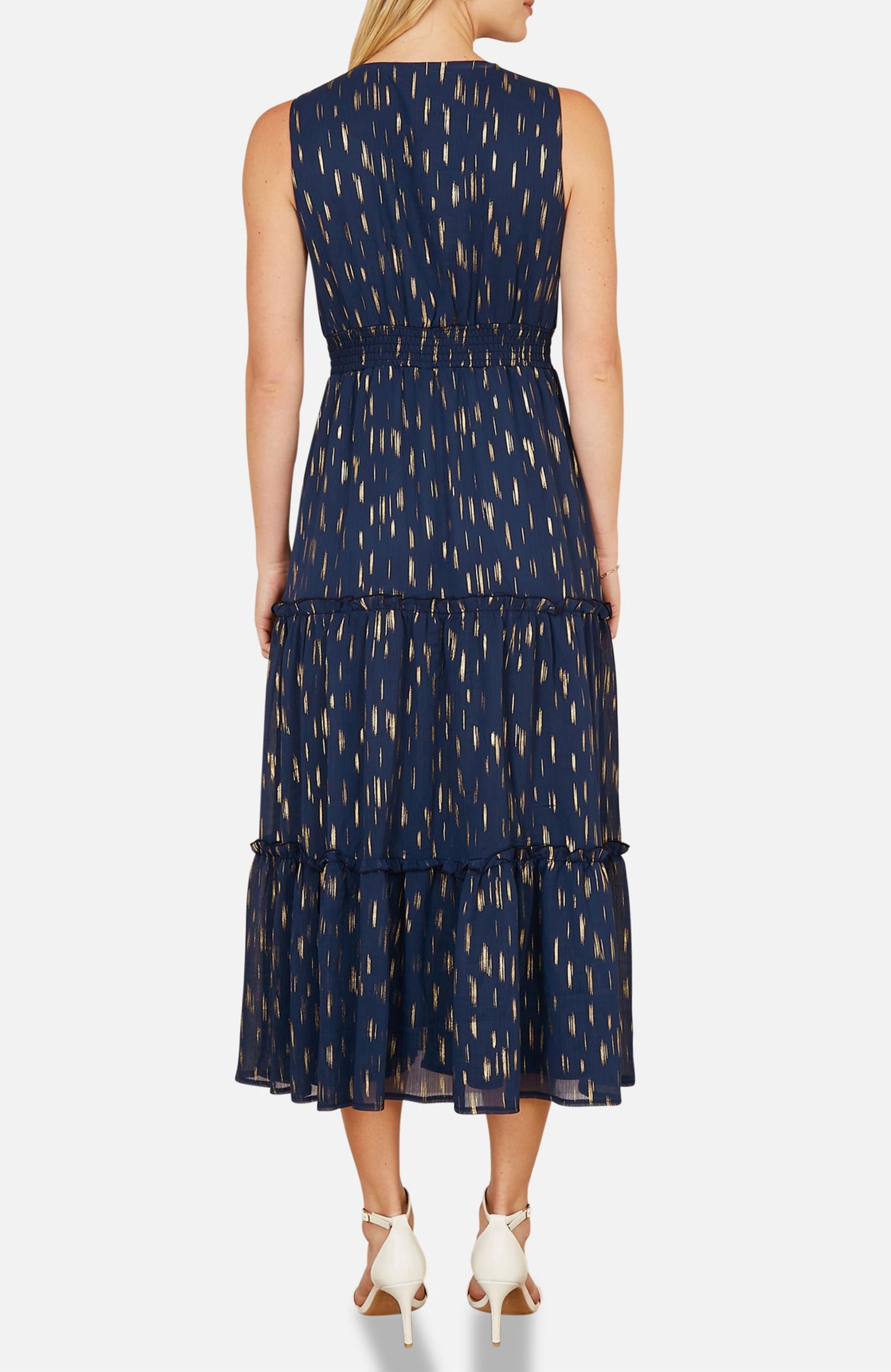Женское платье Yumi Foil Print Ruched Waist Midi, цвет: Тёмно-синий — фото 6