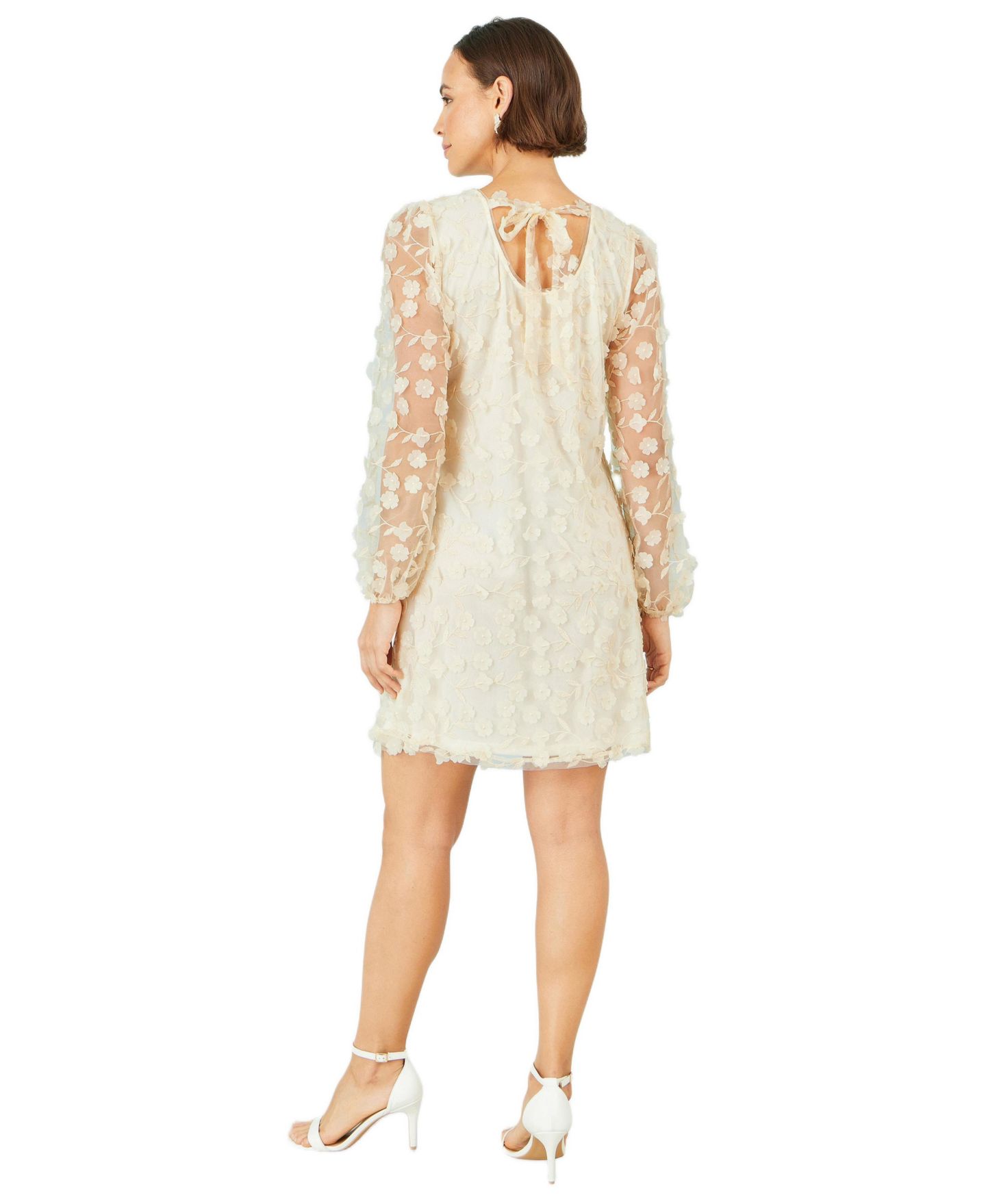 Женское платье Yumi Long Sleeve Floral Applique Tunic, цвет: Слоновая кость — фото 3