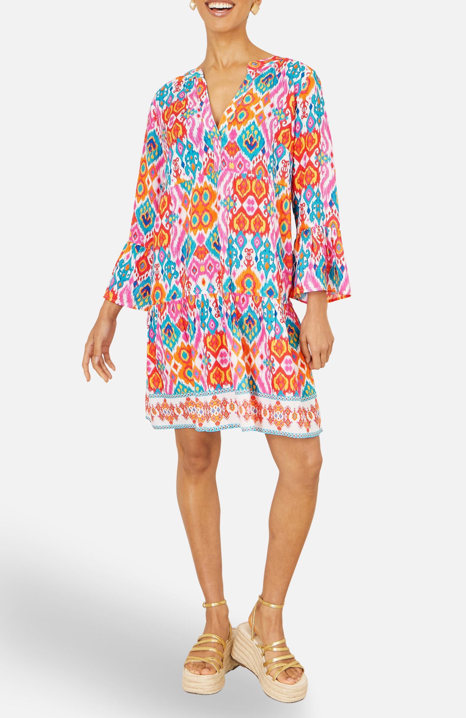 Women's Ikat Print Viscose Beach Tunic Dress