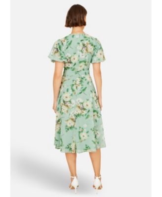 Women's Floral Front Tie Detail Tea Dress