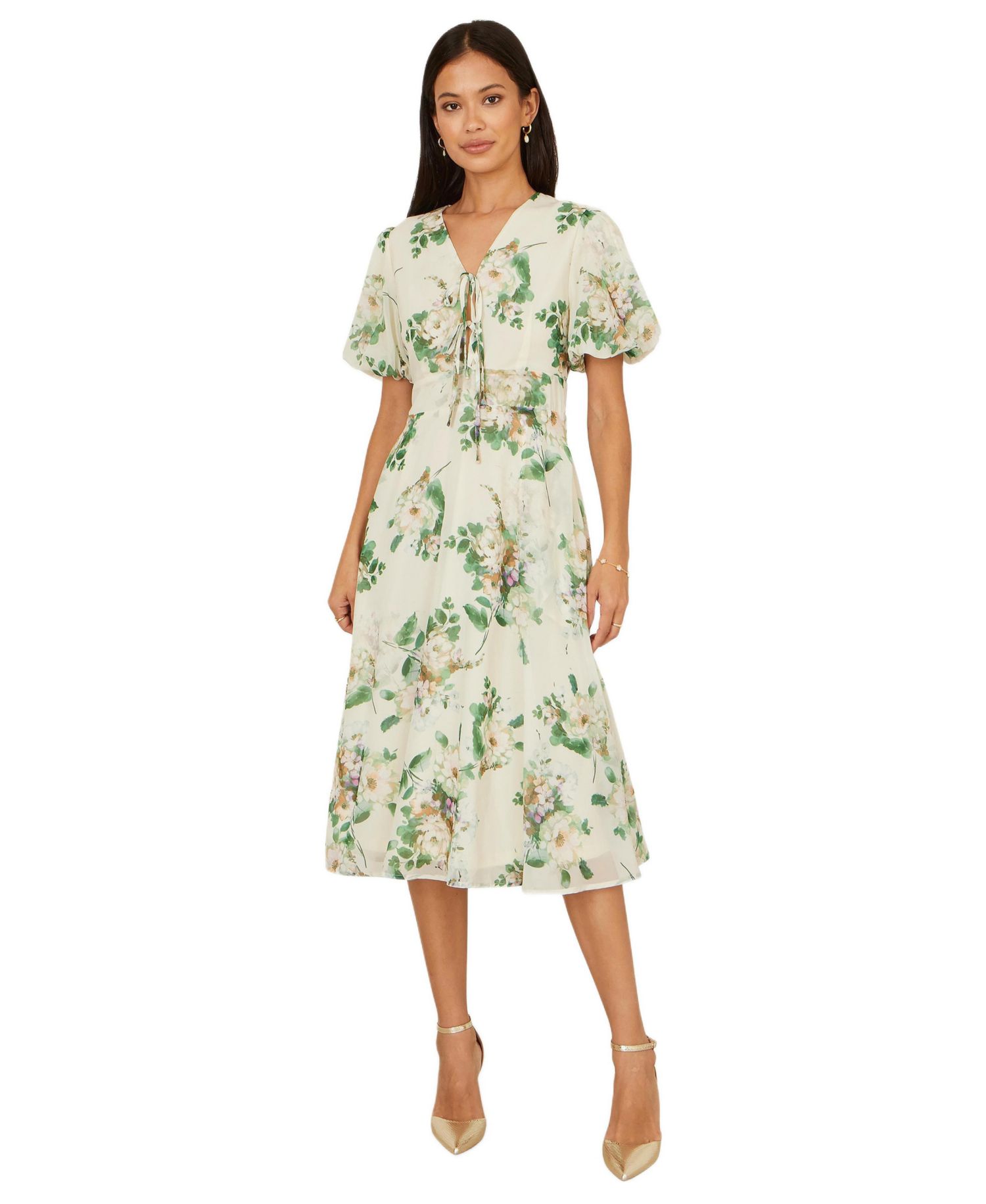Women's Floral Front Tie Detail Tea Dress