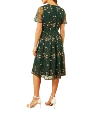 Women's Embroidered Floral Skater Dress