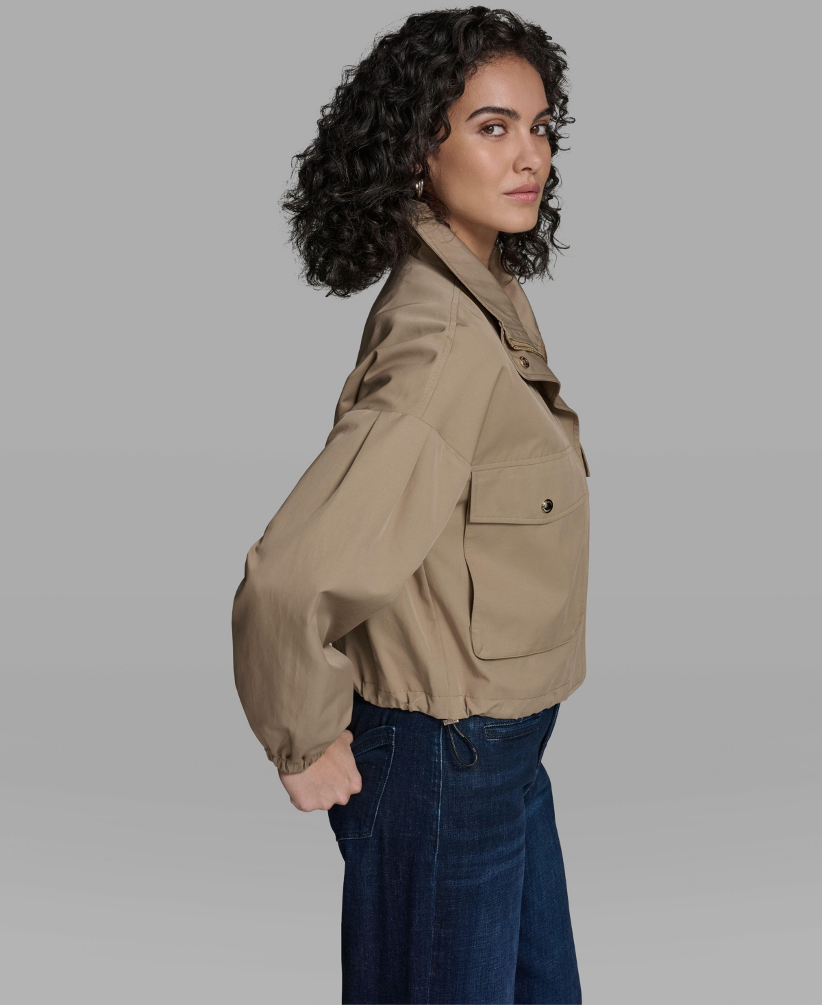 Karl Lagerfeld Paris Women's Cropped Dropped Sleeve Bomber