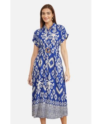Women's Geo Print Relaxed Midi Shirt Dress