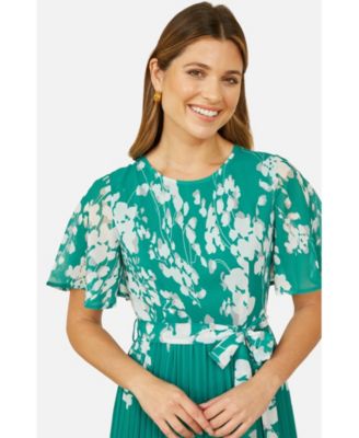 Women's Mirror Floral Design Pleated Midi Dress