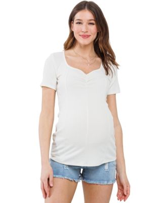 Maternity Ribbed Short Sleeve Sweetheart Neck Top