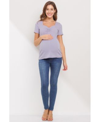 Maternity Ribbed Short Sleeve Sweetheart Neck Top